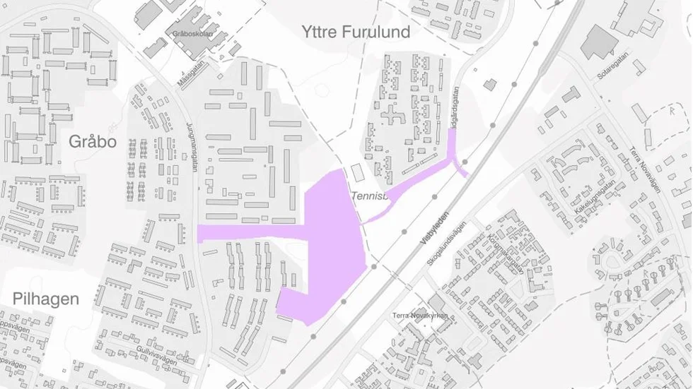 Översiktskarta över det nya området Gläntan, tidigare kallat Gråbo ängar.