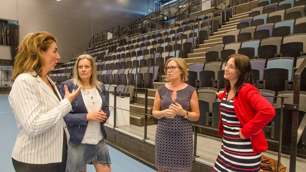 Maria Karlsson, näringslivschef i Nyköpings kommun, Ulrika Juul, Företagarna i Nyköping och Oxelösund, projektledaren Kristin Mordal Spaarf och Henne Larsson, personalchef i Oxelösunds kommun, spånar ideér inför höstens tillväxtdag på Rosvalla.