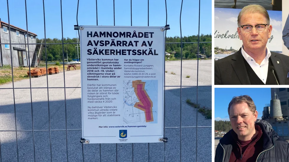 Gamleby hamn är avspärrad av säkerhetsskäl. Harald Hjalmarsson (M) lovade i januari ett möte om hamnen, som nu till sist ska bli av. Rickard Ljunggren på kommunen utlovade dock inga klara besked, när vi pratade med honom tidigare i sommar.