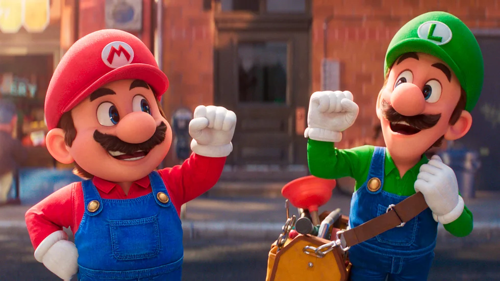 Bland rösterna i "Super Mario bros. filmen" märks Chris Pratt som Mario till vänster och Charlie Day som Luigi till höger.