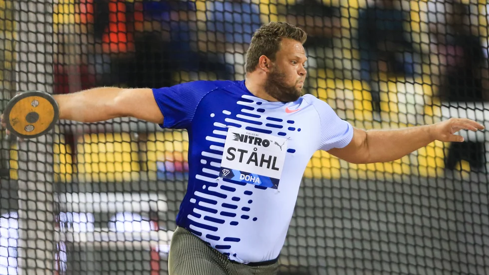 Svenske diskuskastaren Daniel Ståhl under fredagens Diamond League-tävling i Doha, Qatar.