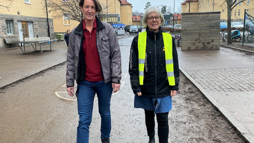 Cirka 300 elever går på Atlasskolan varav ett 30-tal går i engelska klasser. Rektorerna Charlotta Andersson och Anna Gardström.