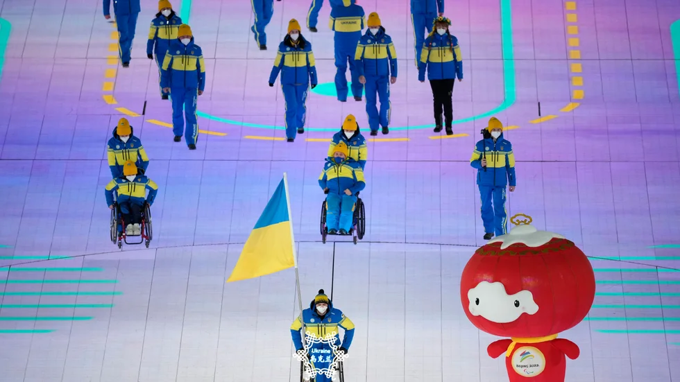 Delar av Ukrainas paralympiska trupp i Peking 2022. Arkivbild.