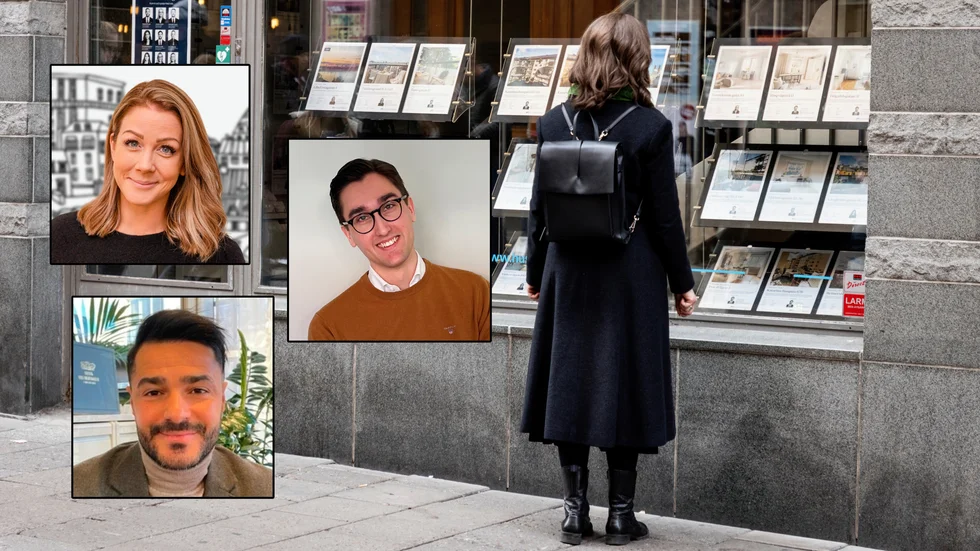 Josefine Karlsson, mäklare på Fastighetsbyrån, Joakim Nilsson, mäklare på Länsförsäkringar fastighetsförmedling och Mohammed Mouaid, mäklare på Svensk fastighetsförmedling.