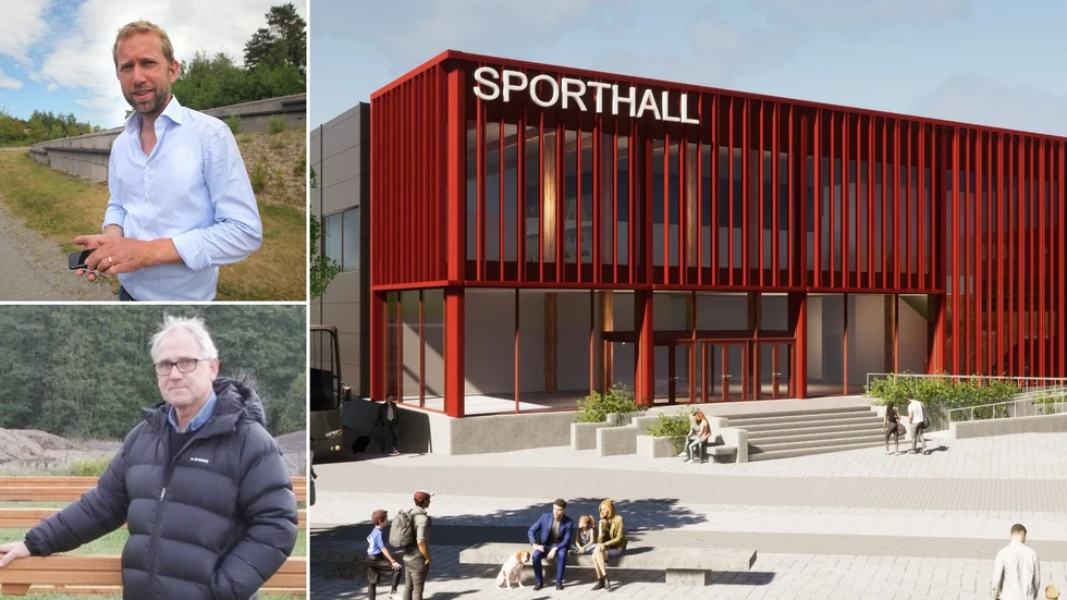 Kommunstyrelsens ordförande Jacob Högfeldt (M) och projektansvariga Bo Nordebrink konstaterar att byggandet av badhus och idrottshall på Larslunda IP blir 50 procent dyrare än vad man räknade med 2021. Notan ser ut att hamna på närmare 400 miljoner kronor.