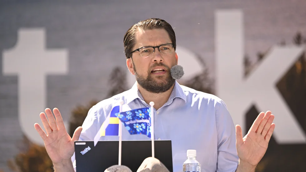 Sverigedemokraternas partiledare Jimmie Åkesson (SD) talar under Almedalsveckan 2022.
