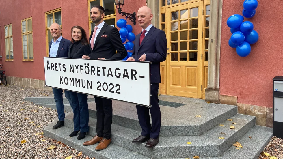 Sebastian Stridh Nyföretagarcentrum, Maria Karlsson, näringslivschef, Urban Granström (S), kommunalråd och Ahmad Eid (M) kommunalråd.