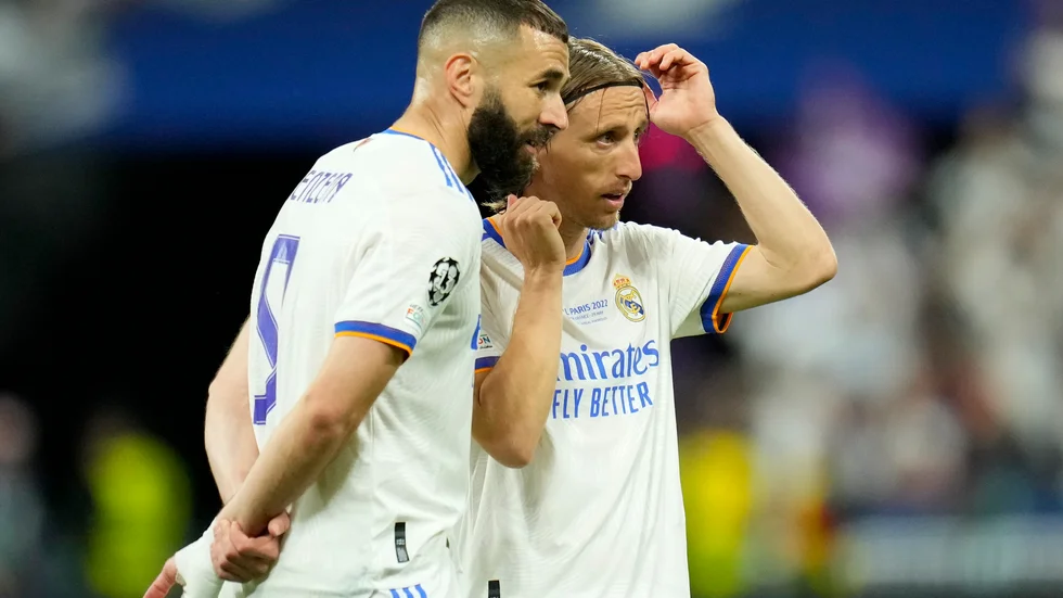 Karim Benzema och Luka Modric är inte speldugliga mot Leipzig. Arkivbild.