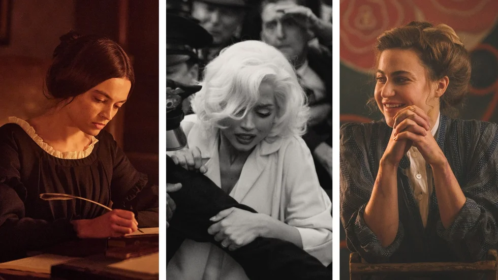 Tre ikoner på film: Emily Brontë (spelad av Emma Mackey), Marilyn Monroe (spelad av Ana de Armas) och Hilma af Klint (spelad av Tora Hallström).   