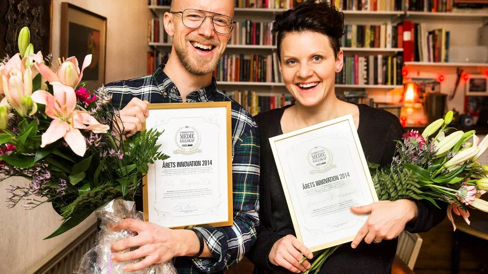 Innovatörer. Bo Torbjörn Ek, NSD, och Johanna Hövenmark, Norrbottens-Kuriren, var programledare för den direktsända valvakan i 24 Norrbotten.