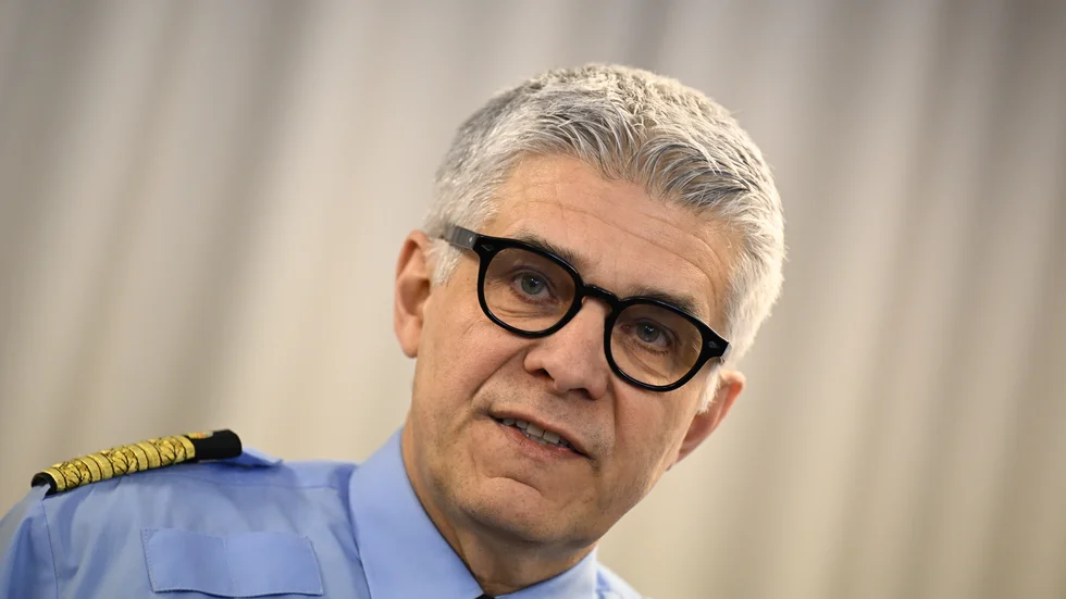 Rikspolischefen Anders Thornberg på tisdagens pressträff.