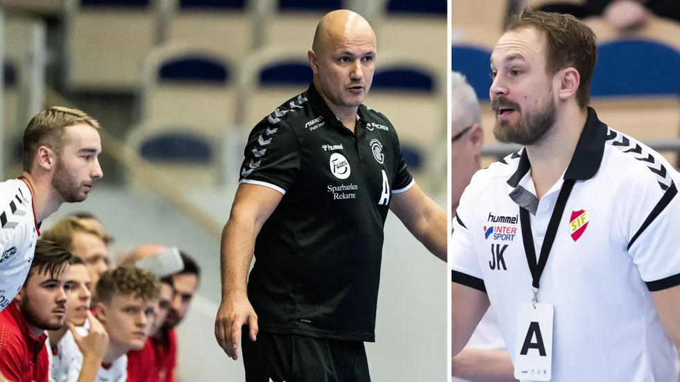 Skånelas Jimmy Karlsson (till höger) uppges vara klar som ny huvudtränare i Guif kommande säsong, där han i så fall skulle efterträda Zoran Roganovic. Det dementerar dock sportchefen Kristján Andrésson.