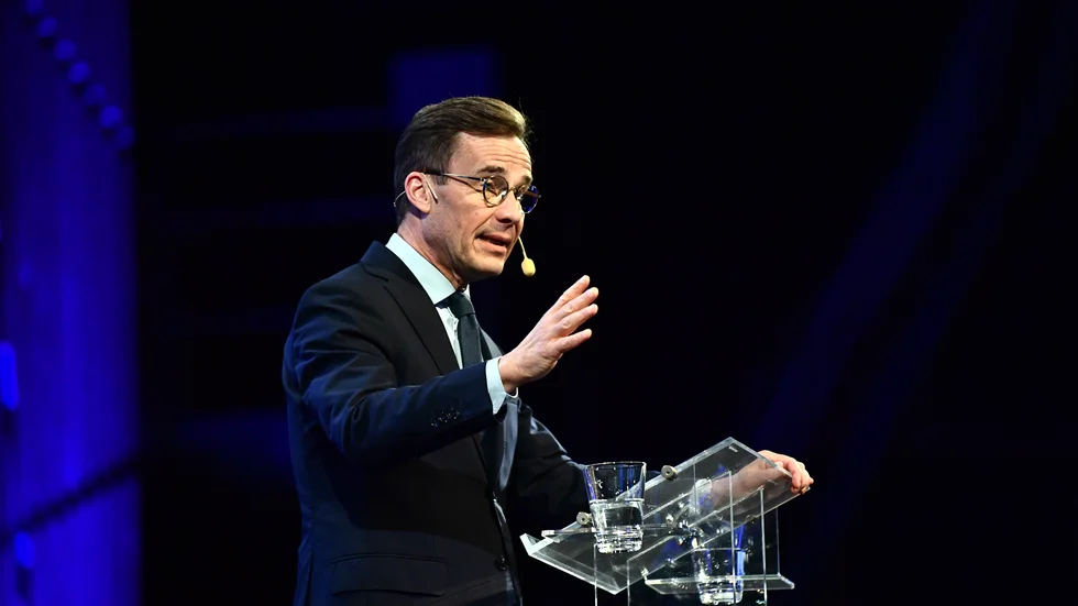 Statsminister Ulf Kristersson (M) håller tal på Moderaternas Sverigedagar.