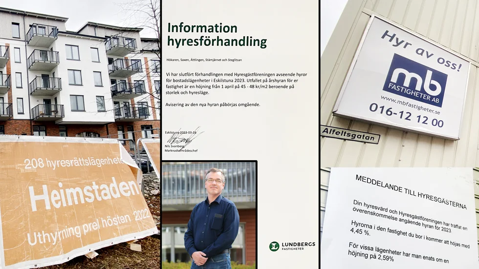 "Om man tittar på Eskilstuna så är det ungefär lika stora höjningar som Kfast. Fastighetsägarna mittnord företräder drygt 5 000 lägenheter i Eskilstuna och har en uppgörelse om en höjning på i snitt 4,16 procent", säger Marcus Kjellin, förhandlingsstrateg på Hyresgästföreningen region mitt.