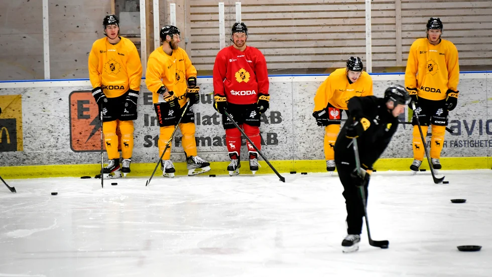 Adam Mascherin, röd tröja, medverkar på AIK:s skillsträning innan den ordinarie träningen som startade 11.00.
