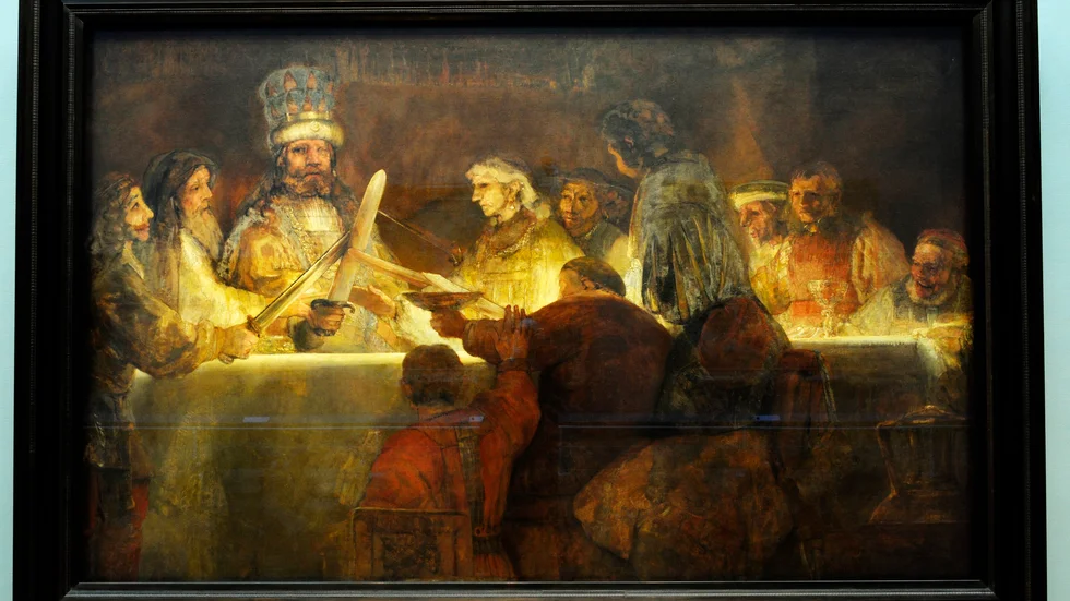 Målningen "Batavernas trohetsed till Claudius Civilis", av Rembrandt Harmensz van Rijn. Arkivbild.