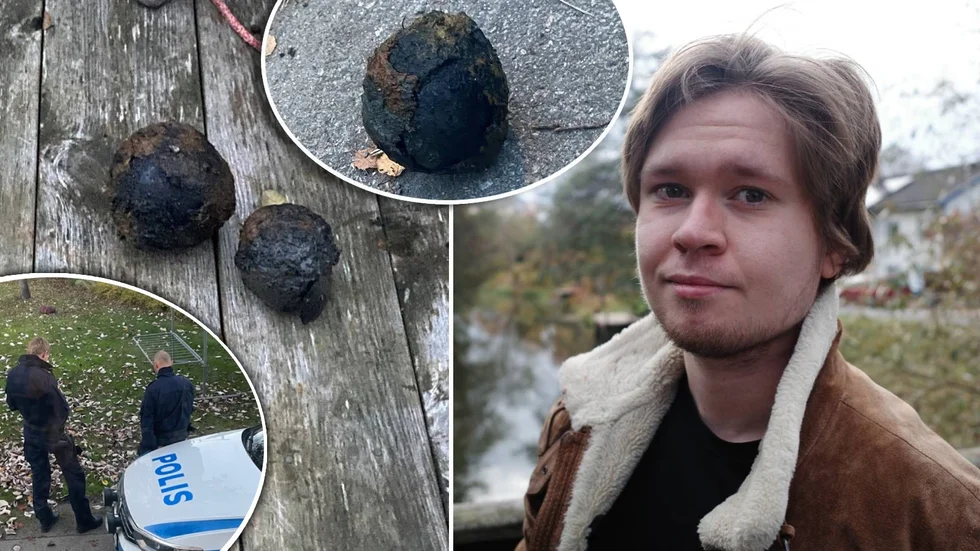 Magnetfiskaren William Forsén har dragit upp flera kanonkulor ur Trosaån. Varifrån de kommer är ett mysterium.