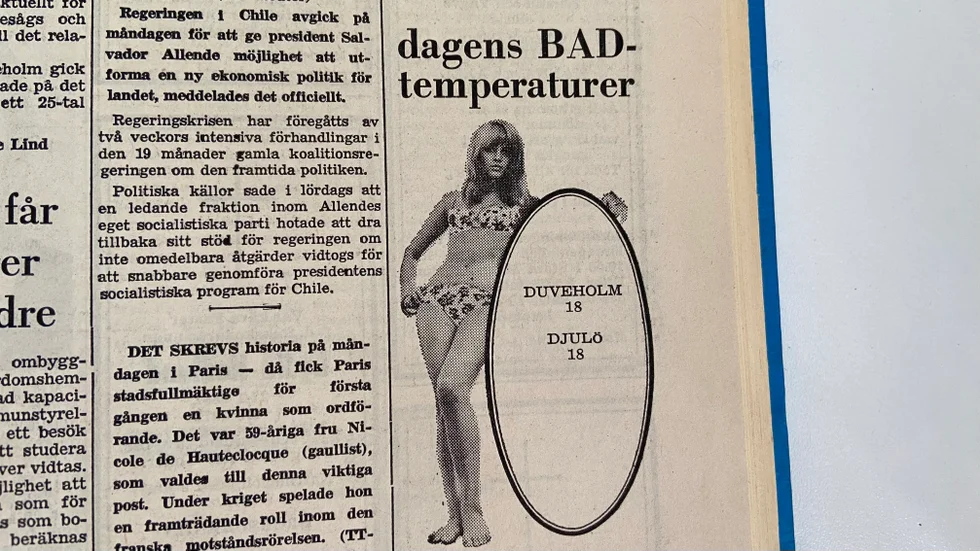 När man 1972 i Kuriren skrev om dagens badtemperaturer såg det ut så här. 