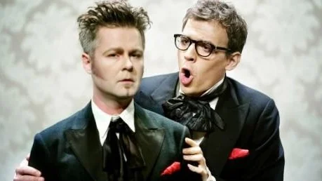 Jens Ohlin och Hannes Meidal repeterar Linus Fellboms uppsättning av August Strindbergs Fordringsägare 2009.