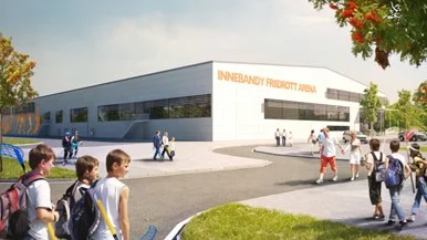 Grovskiss av den tilltänka friidrotts- och innebandyhallen i Gränby.