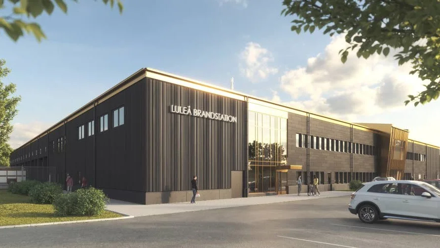 Första illustrationen på nya brandstationen i Luleå. Generalentreprenaden att bygga går till NCC.