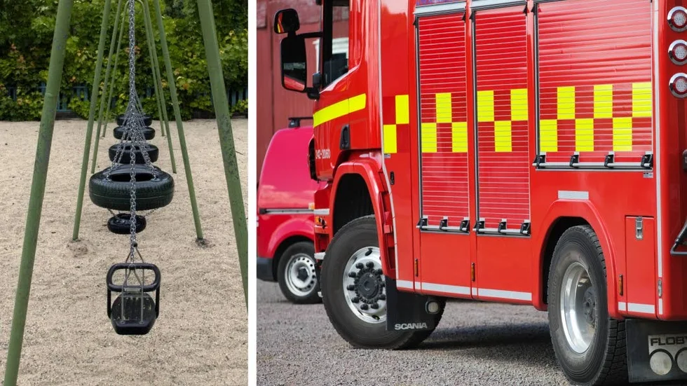 Gunga. En ung person fastnade i en bebisgunga i Malmslätt. Räddningstjänsten fick klippa loss personen.