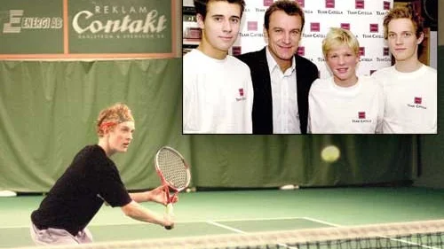 Daniel Kumlin i Tennisförbundets "dream team" - Team Catella. På infällda bilden, teamet: Andy Chirita, Mats Wilander, Tim Göransson och Daniel Kumlin. Ervin Elescovic, Robin Söderling och Pim-Pim Johansson saknas på bilden.