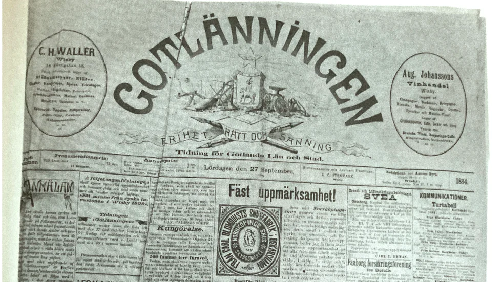 Gotlänningens första nummer från den 27 september 1884.