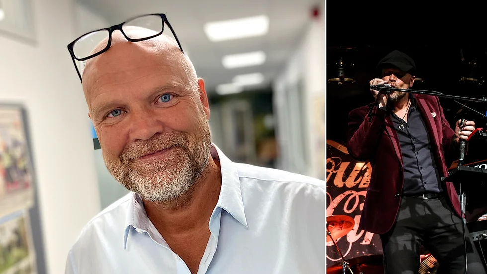 Anders Härdeviks två roller, som skolchef och musiker.