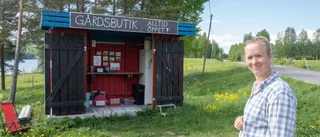 Här drivs gårdsbutiken i en gammal busskur från Harads