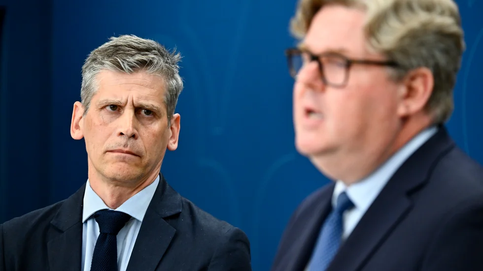 Daniel Stenling, chef för kontraspionage på Säpo, och justitieminister Gunnar Strömmer (M) om säkerhetsläget på torsdagen.