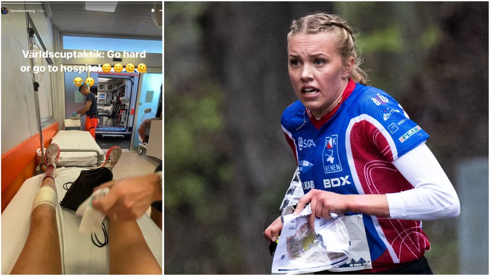 Hanna Lundberg kraschade och fick ett djupt sår på benet.