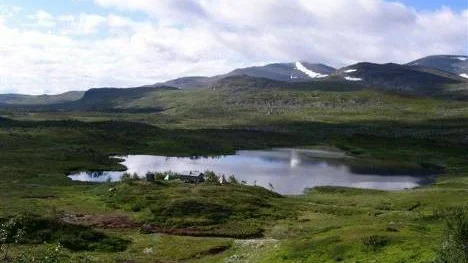 Renvaktarstugan omgiven av fjällvidder.