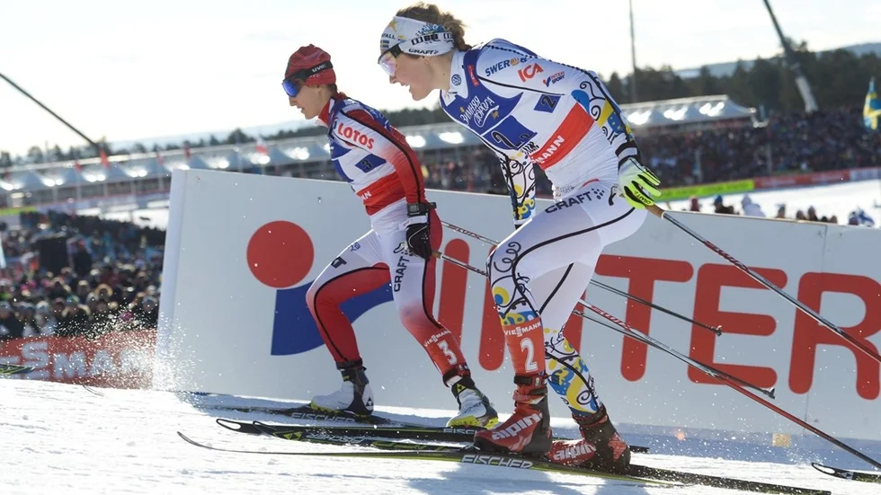 FALUN 20150222
Stina Nilsson i lagsprinten semifinal ett på Lungnets skidstadion på söndagen. Foto Fredrik Sandberg / TT kod 10080