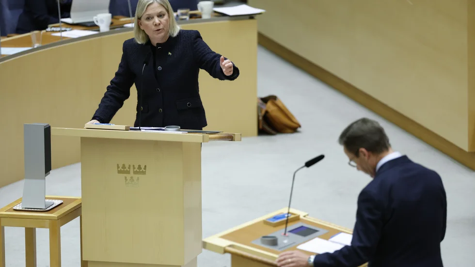 Oppositionsledaren Magdalena Andersson (S) gick till hård attack mot statsminister Ulf Kristersson (M) i riksdagens partiledardebatt.