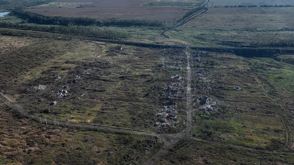 Drönarbild från tidigare i september över byn Andriivka, någon kilometer från byn Klisjtjiivka.