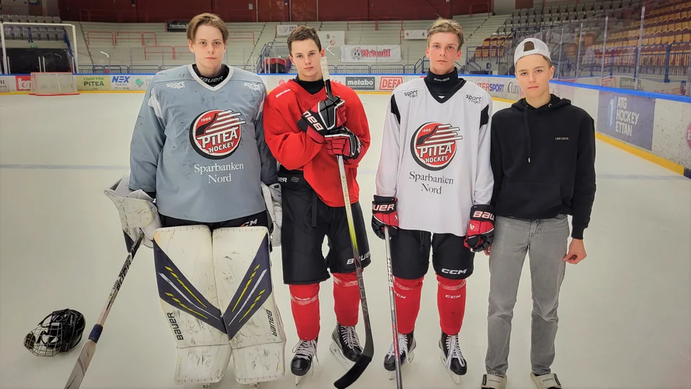 Piteå Hockey-spelare i TV-pucken. Från vänster: John Forsberg, Carl Lundberg, Herbert Hällis, Mille Björk. På bilden saknas Måns Josbrant som har börjat spela med Luleå den här säsongen.