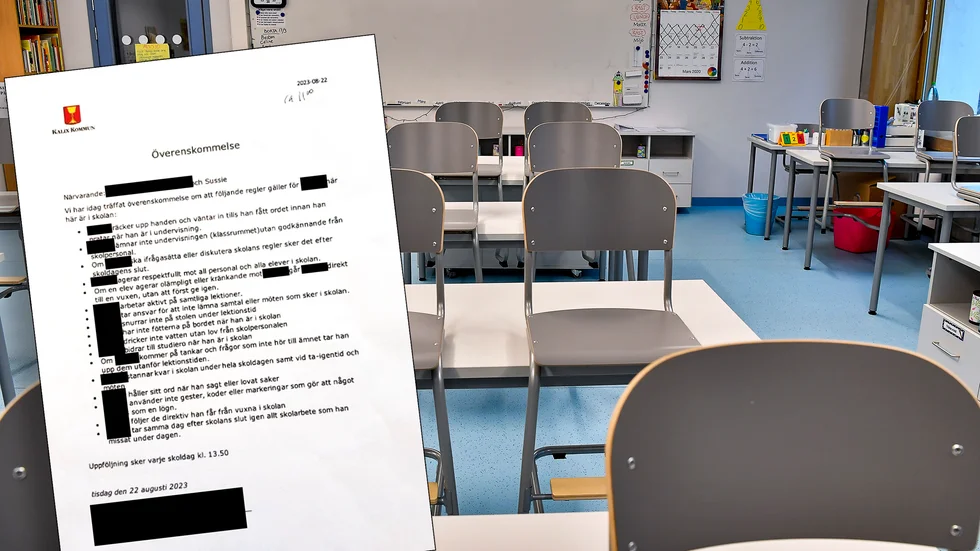 En överenskommelse som Ylvas son manades att skriva på togs fram, med regler han ska hålla sig till under sina skoldagar.