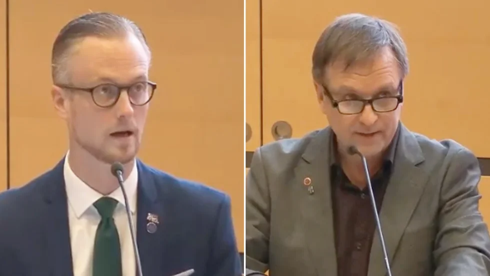 Andreas Löwenhöök (M) och Lorents Burman (S) har väldigt olika åsikter om kärnkraft i Skellefteå kommun.