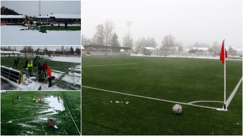 Konstgräset på LF Arena lyser grönt och fint igen. Detta sedan 50-60 PIF-supportrar hjälpt till att skotta av planen inför dagens match i damallsvenskan. 