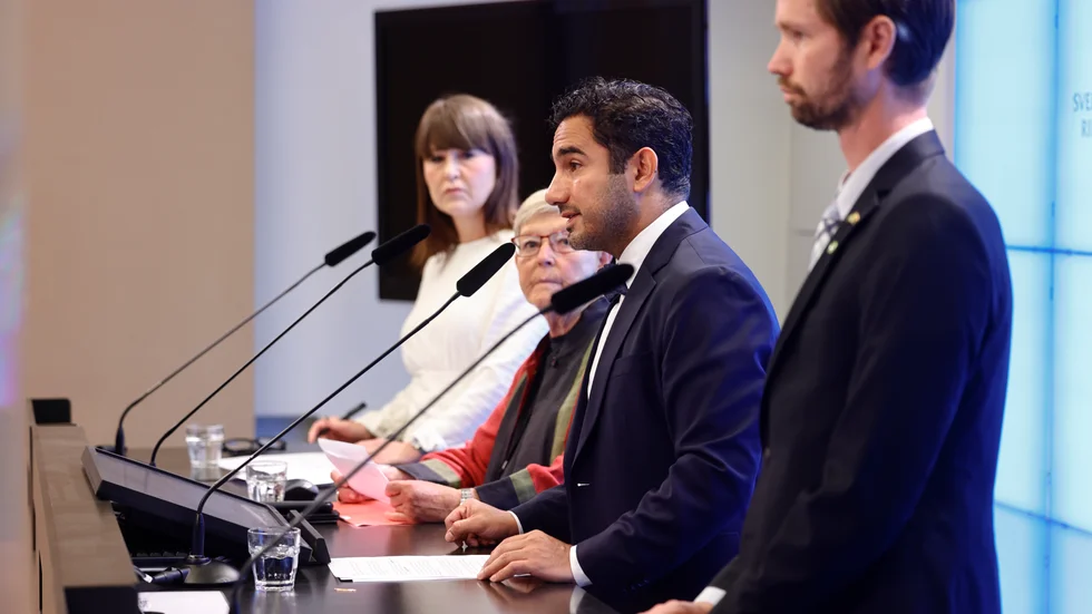De rättspolitiska talespersonerna Ulrika Liljeberg (C), Gudrun Nordborg (V), Ardalan Shekarabi (S) och Rasmus Ling (MP).