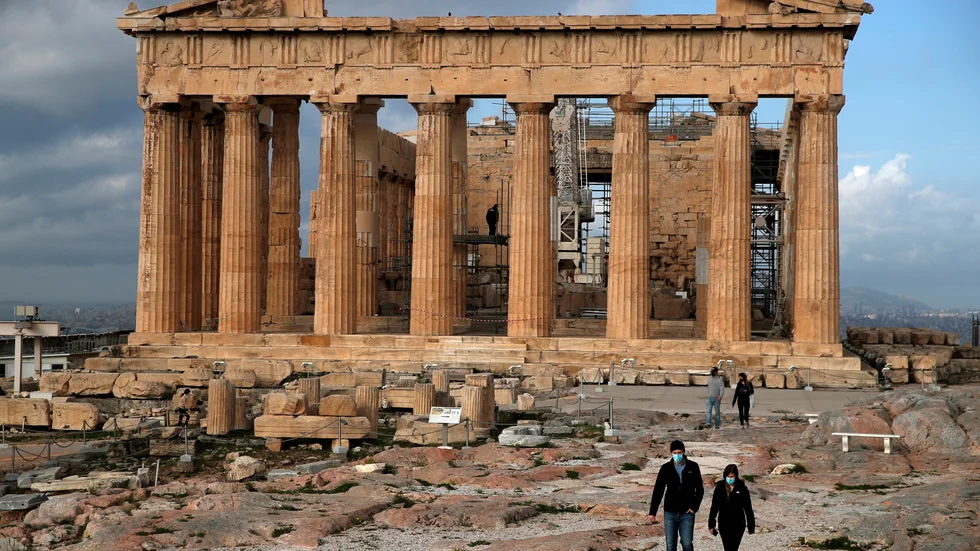 Akropolis i Aten är tomt på turister. Arkivbild.