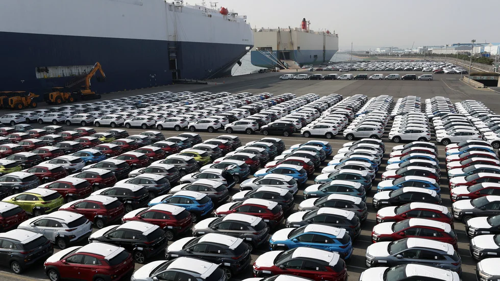 Hyundai-bilar väntar på att skeppas utomlands i Ulsan, Sydkorea. Arkivbild.