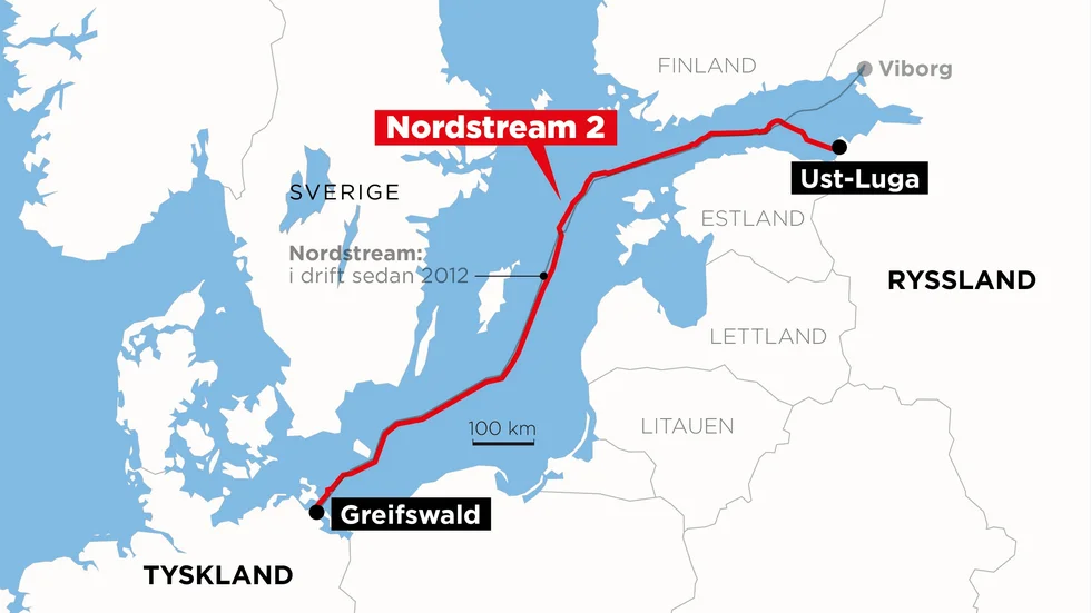 Webbkarta över gasledningens sträckning.