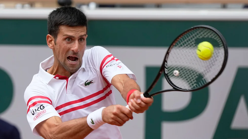 Novak Djokovic under matchen mot Lorenzo Musetti.