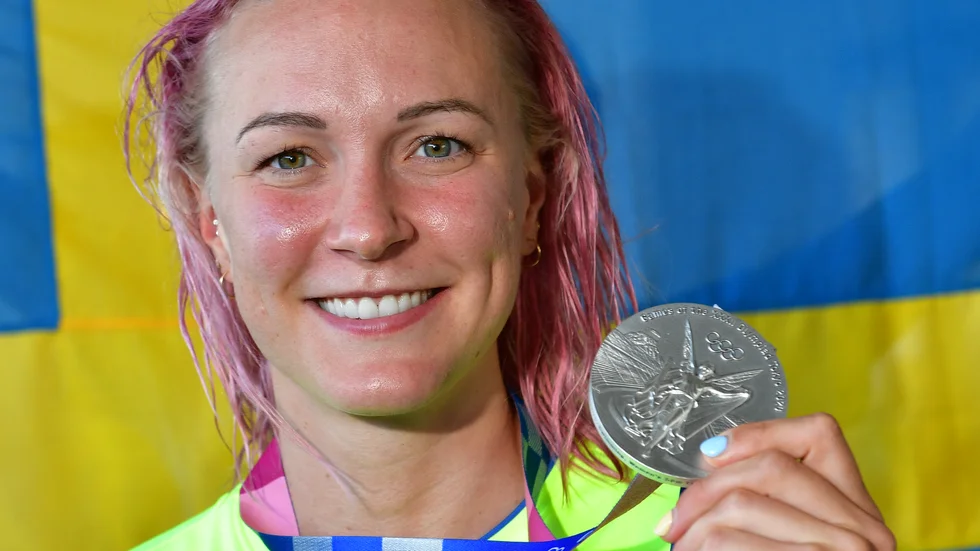 Sarah Sjöström med sitt OS-silver på 50 meter fritt. Arkivbild.