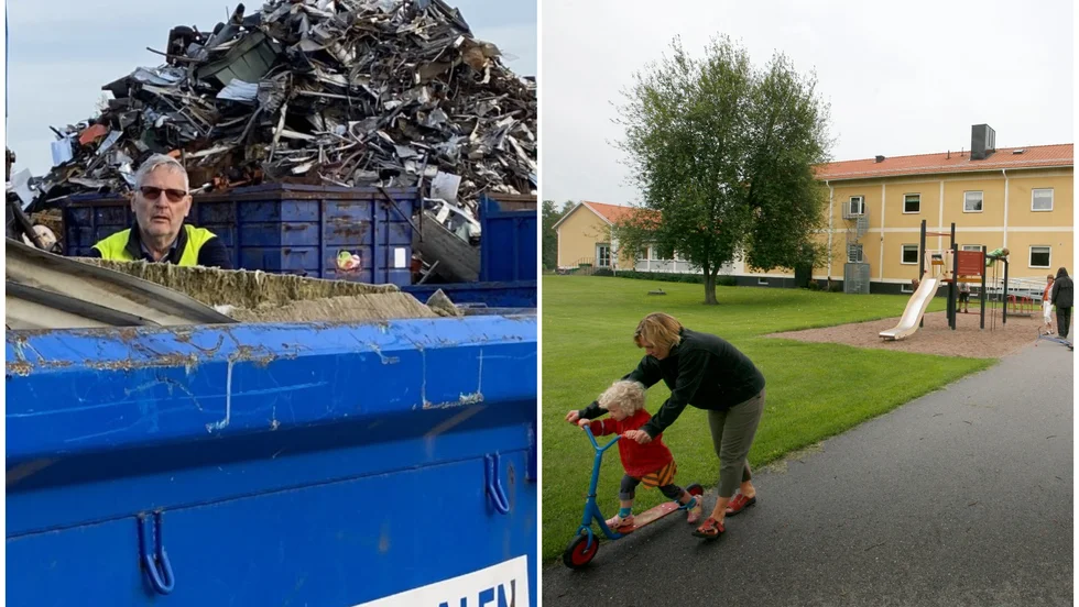 Skrotet som Hållnäs sockenråd samlat in tas om hand av Leif Karlsson på Skrotcentralen. Pengarna de får ska användas till en fartkamera vid Hållnäs skola.