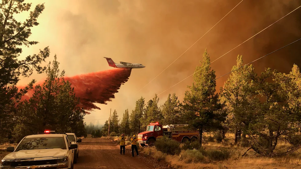 British Columbia i Kanada och stora delar av västra USA har drabbats av många och vidsträckta skogs- och markbränder till följd av extremvärmen i området. Bilden är tagen i Oregon tidigare i veckan. 