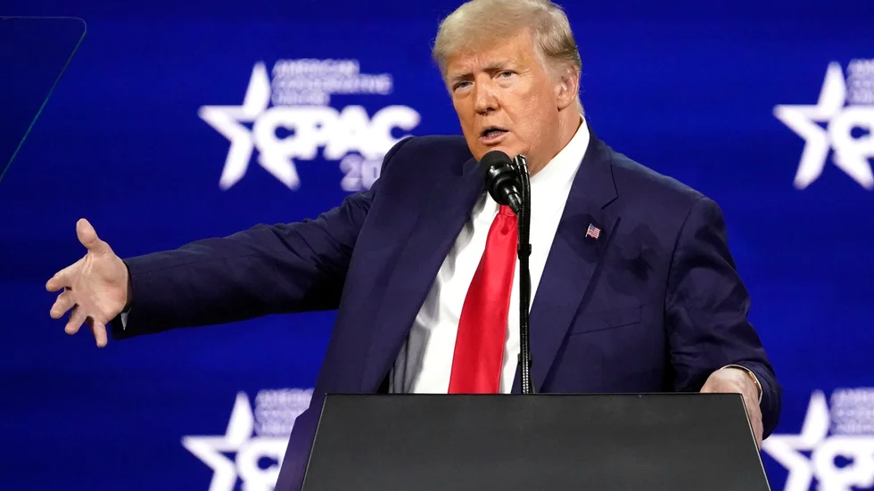 USA:s före detta president Donald Trump, fotograferad i februari.