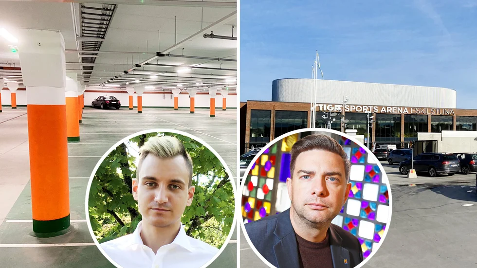 Stefan Krstic (L), till vänster i bild, riktar kritik mot kommunens beslut att ta bort 350 parkeringar under bygget av Munktellskolan. Jimmy Jansson (S), svarar på kritiken.